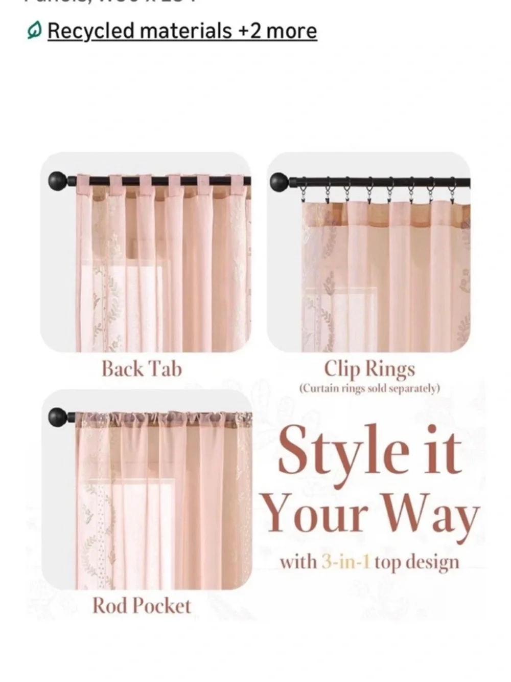 Light-Filtering Sheer Window Panel Pair in Blush Pink Boho